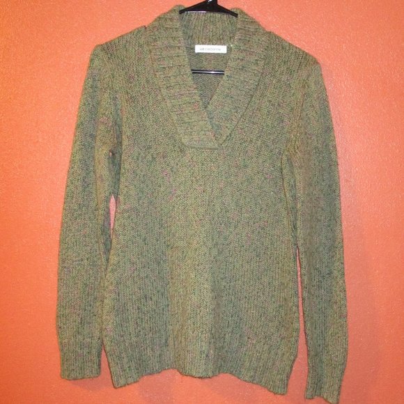 Liz Claiborne Woman Large Green Pink Warm Business Party Long Sleeve Sweater - Picture 1 of 7